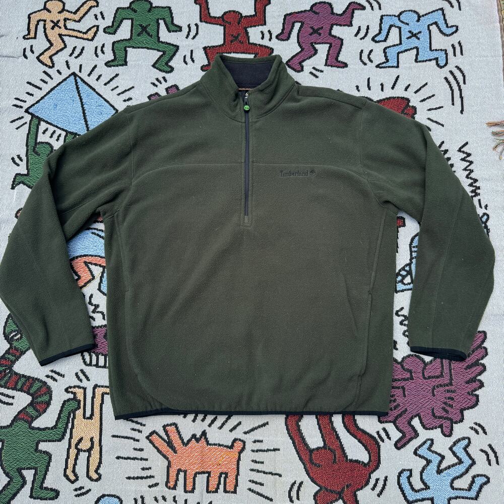 Vintage Green Timberland Fleece Quarter Zip Pullover Size L